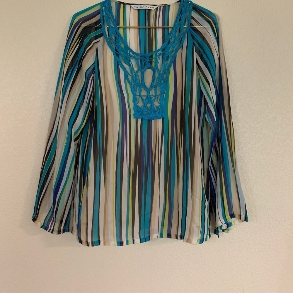 Trina Turk Stripped Flowy Blouse